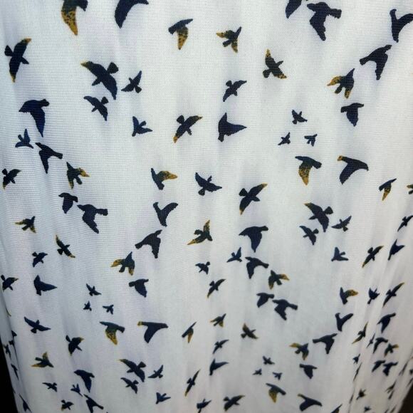 Ember white navy bird print bow tie sleeveless blouse indie professional casual - Picture 4 of 7